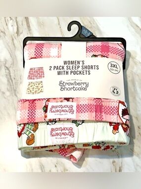 Women's Size 3XL Two-Pack Strawberry Shortcake Sleep Shorts with Pockets